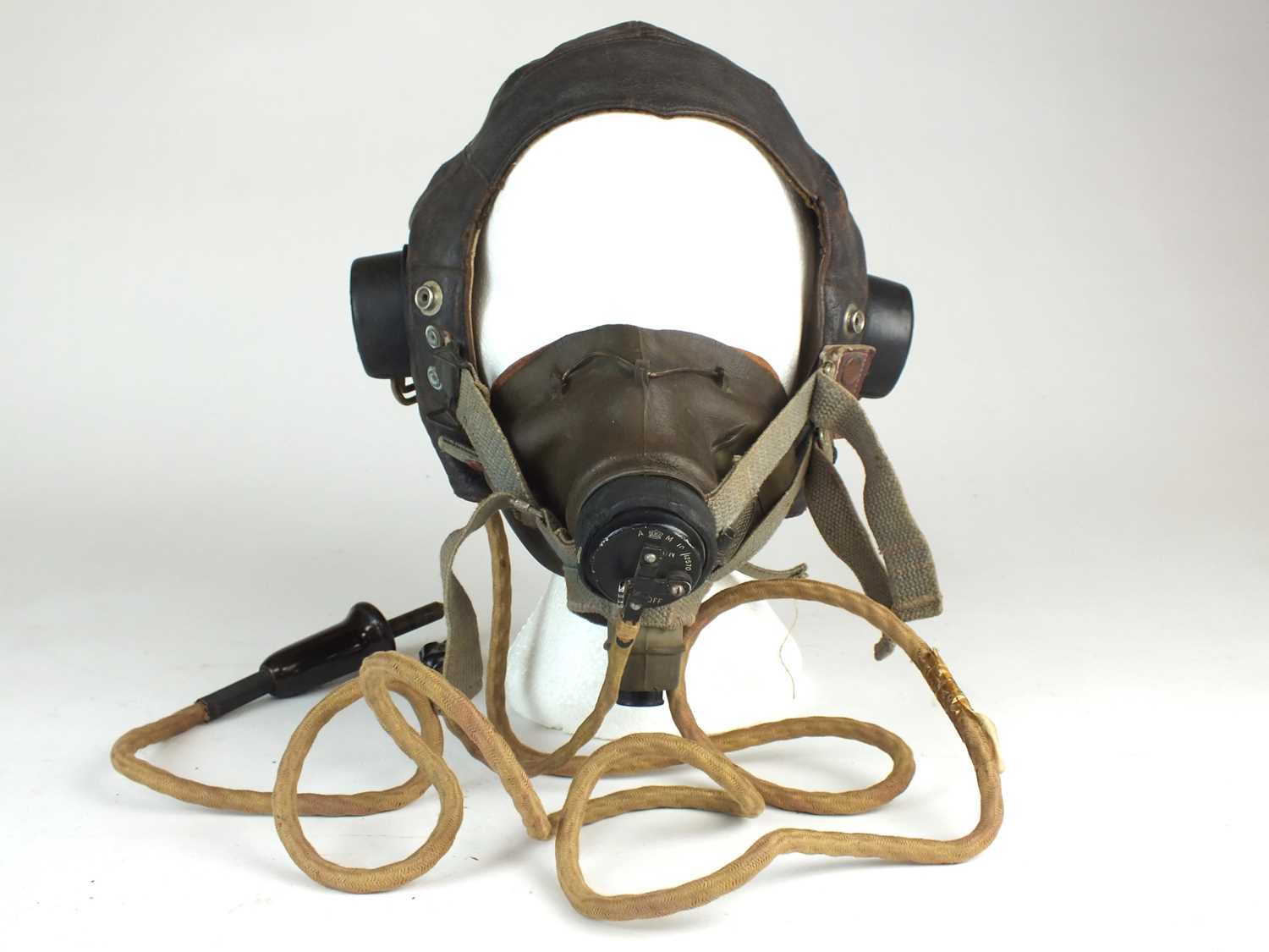 Lot 2 - British Second World War C-Type flying helmet with Type-G oxygen mask