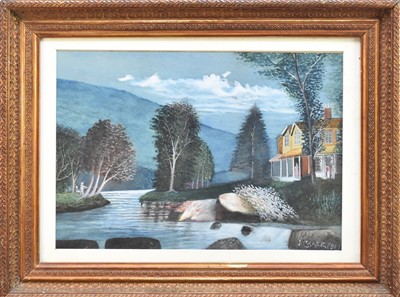 Lot 158 - J*Craze, Late 19th century Naive School, a pair of landscapes, watercolour, 28 x 40cm