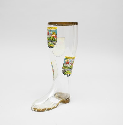Lot 537 - Advertising interest:- a 'Reliance washboard', with a glass boot and Cerebos salt box (5)