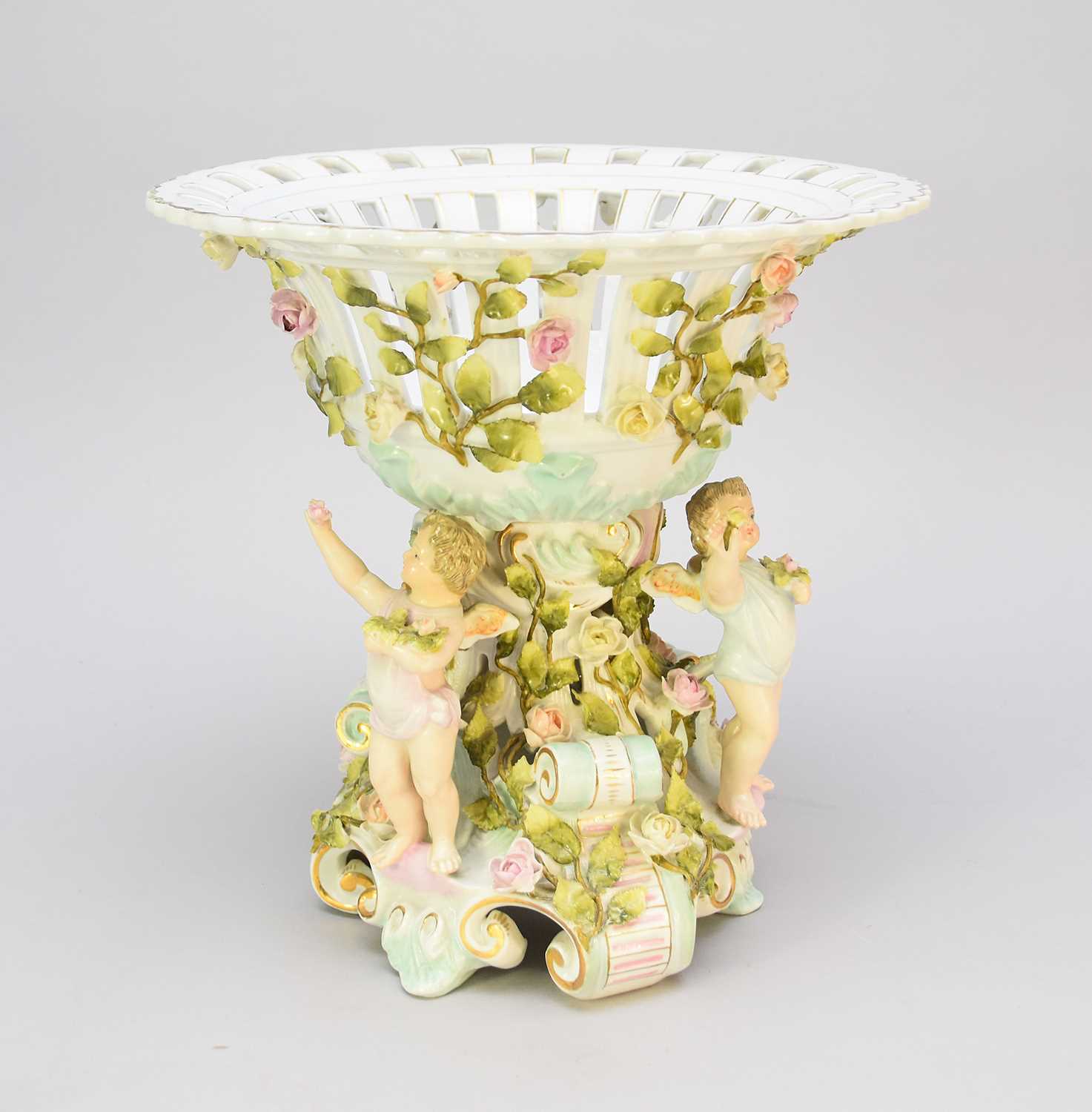 Lot 411 - Schierholz Plaue porcelain centrepiece basket, circa 1900