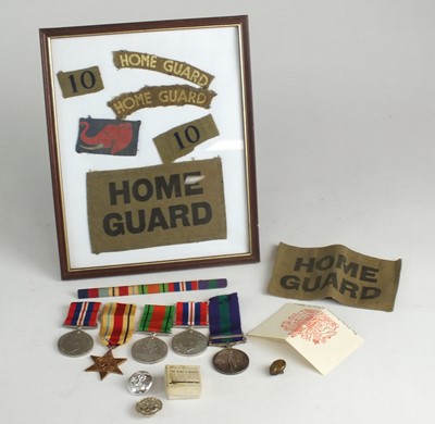 Lot 77 - WWII Medals and Home Guard Cloth insignia