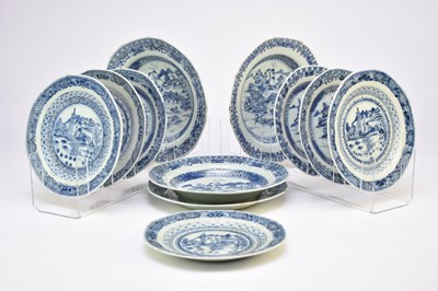 Lot 474 - A part set of Chinese blue and white plates and dishes