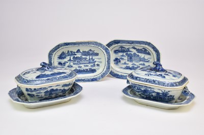 Lot 49 - Two Chinese blue and white sauce tureens, covers and four associated stands