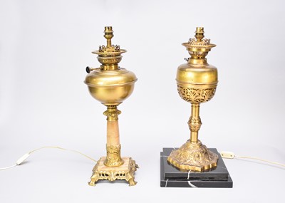 Lot 601 - Two early 20th century converted brass oil lamps