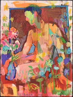 Lot 11 - Andrew Salgado (Canadian b.1982) Male Nude Amongst Flowers
