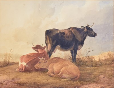 Lot 176 - Thomas Sidney Cooper R.A. (1803-1902), Cows in a meadow watercolour