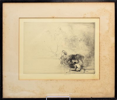 Lot 335 - Edmund Blampied British, 1886-1966), two horses watering, etching, 22.5cm x 30.8cm (I)