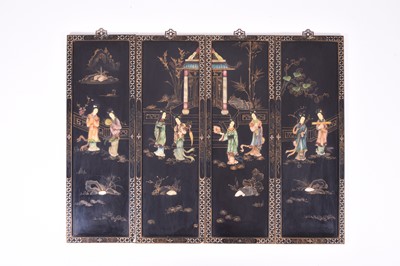 Lot 439 - A set of four Chinese inlaid lacquer panels