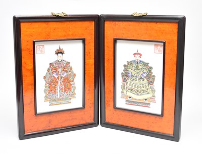 Lot 436 - A pair of Chinese ancestor portraits on porcelain, 20th century (2)