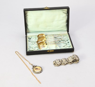 Lot 110 - A set of six teaspoons, a paste bracelet and a paste locket