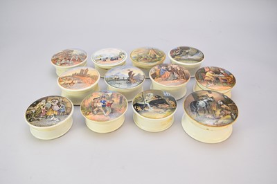 Lot 356 - Twelve prattware pot lids with bases
