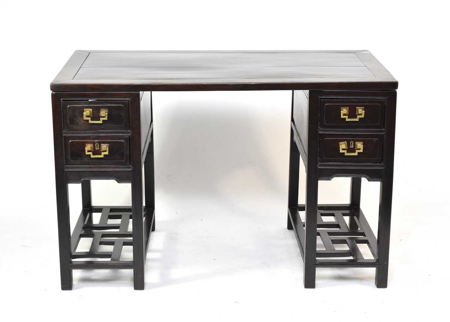 Lot 187 - A Chinese hongmu pedestal desk, late Qing Dynasty