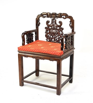 Lot A Chinese carved rosewood armchair