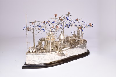 Lot 193 - A very large and unusual Chinese enamelled silver plated and silver model of a ship
