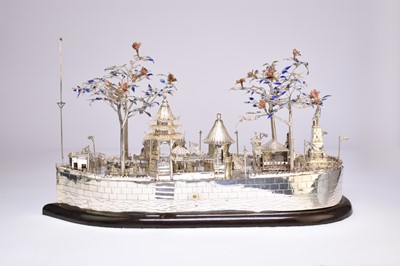 Lot 193 - A very large and unusual Chinese enamelled silver plated and silver model of a ship