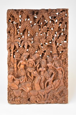 Lot 482 - A Balinese carved teak altar panel