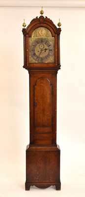 Lot 548 - A George III inlaid oak brass dial longcase clock