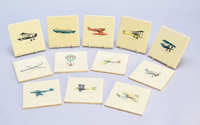 Lot 363 - A collection of Maw and Co. tiles representing the History of Aviation and a Maw ash tray