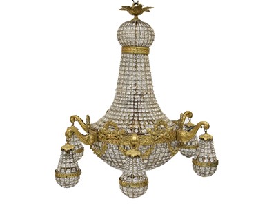 Lot 602 - A large Empire style gilt metal and glass beaded chandelier