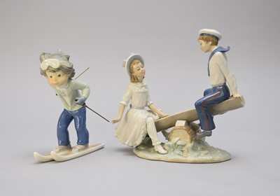 Lot 374 - Lladro seesaw group and 'Sport Billy' skier