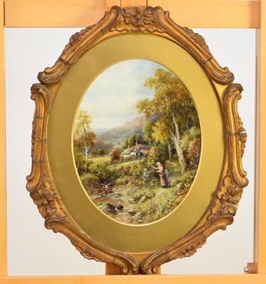 Lot 281 - Robert John Hammond (British act. 1879-1911) Mother and Children Beside a Country Stream