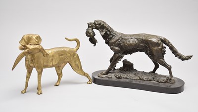 Lot 484 - A bronze figure of a hunting dog and a similar brass figure