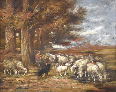 Lot 283 - Naive School (19th Century) Shepherd with his Grazing Flock