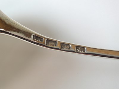 Lot 21 - An early George III Hanoverian pattern silver soup ladle