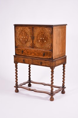 Lot 735 - A reproduction William and Mary style marquetry walnut and mahogany cabinet on stand
