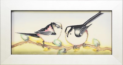 Lot 389 - A Moorcroft pottery plaque decorated with Long-Tailed Tits