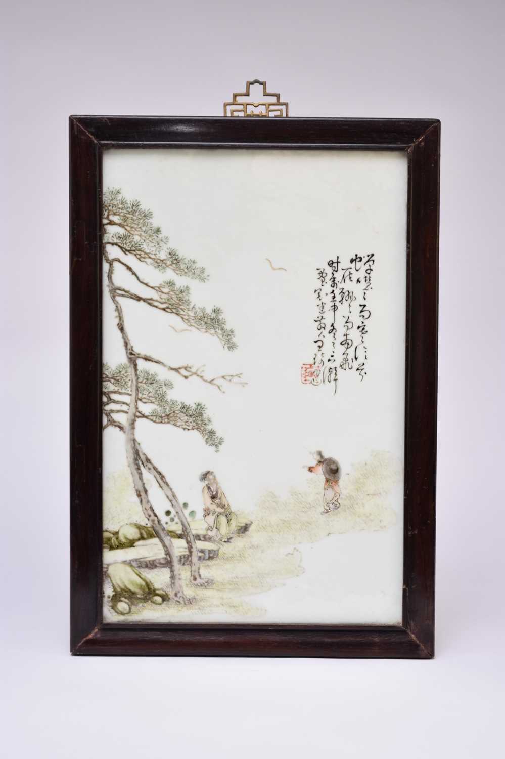 Lot 191 - A Chinese painted tile panel attributed to Wang Qi