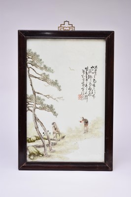 Lot 191 - A Chinese painted tile panel attributed to Wang Qi