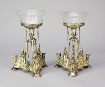 Lot 125 - A pair of late 19th century silver plated camel table centrepieces