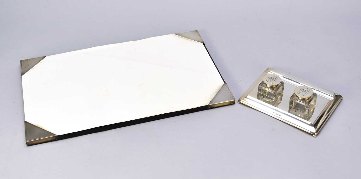 Lot 126 - A silver desk standish and blotter