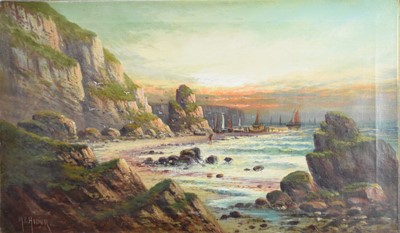 Lot 212 - M C Hider (British 19th Century) Coastal Landscape with Figures and Boats