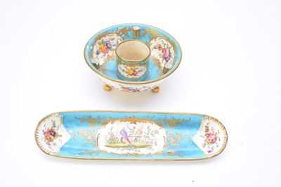 Lot 380 - English-decorated Sevres porcelain oval dish and similar inkstand