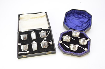 Lot 3 - Two cased sets of silver cruets