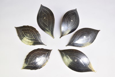 Lot 219 - A collection of six various Sumatra niello silver belt buckles
