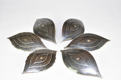 Lot 219 - A collection of six various Sumatra niello silver belt buckles