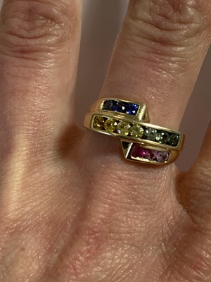 Lot 74 - A 9ct gold multi-coloured sapphire ring