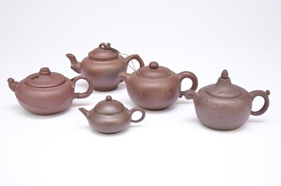 Lot 481 - Five Chinese Yixing teapots