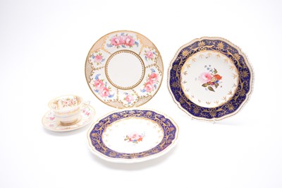 Lot 396 - Two Worcester plates and a Coalport trio