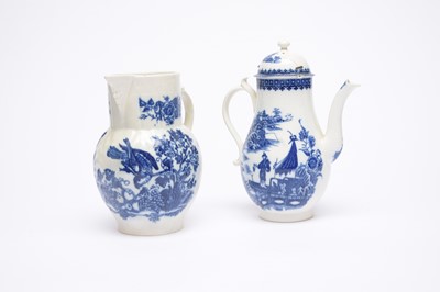 Lot 371 - Caughley 'Fisherman' coffee pot and a 'Parrot Pecking Fruit' jug