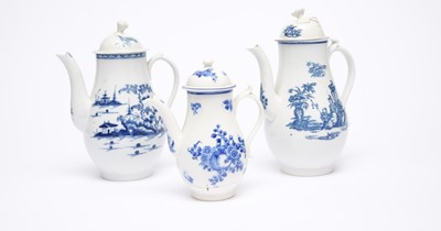 Lot 365 - Three Caughley coffee pots and covers, one...