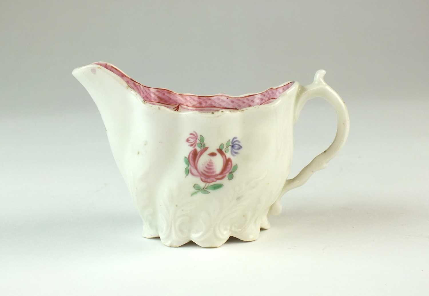 Lot 126 - Caughley polychrome 'Low Chelsea' ewer, circa 1780-90