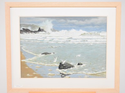 Lot 20 - George Fagan Bradshaw (British, 1887-1960), 'Atlantic Breakers', oil, 51 x 71cm