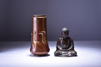 Lot 106 - A Japanese bronze vase, Meiji era, and a bronze seated Buddha