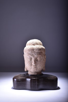 Lot 123 - A carved sandstone head of Buddha, probably Gandhara