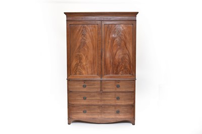 Lot 664 - A George III mahogany press cupboard converted to wardrobe