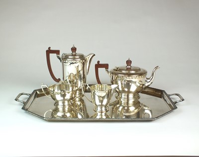 Lot 32 - A Garrards four piece silver tea and coffee service with tray